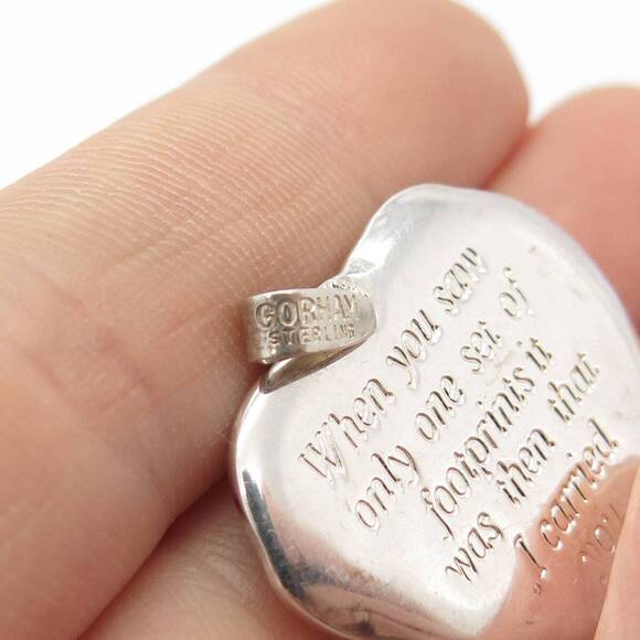 925 Sterling Silver 2-Tone Vintage Gorham Ribbed Heart Pendant - Picture 6 of 6